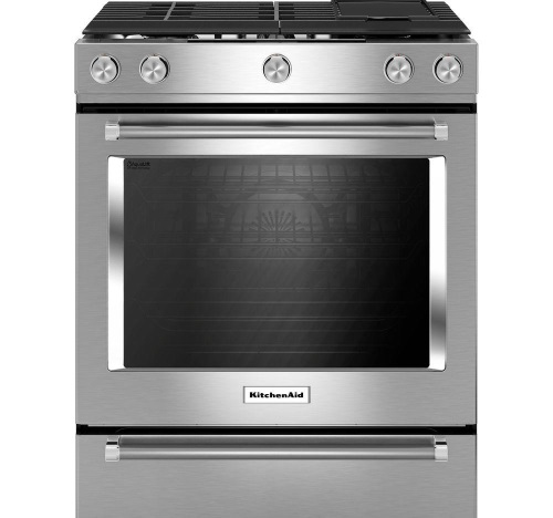 KitchenAid® 30-Inch 5-Burner Dual Fuel Convection Slide-In Range with Baking Drawer - Stainless Stee